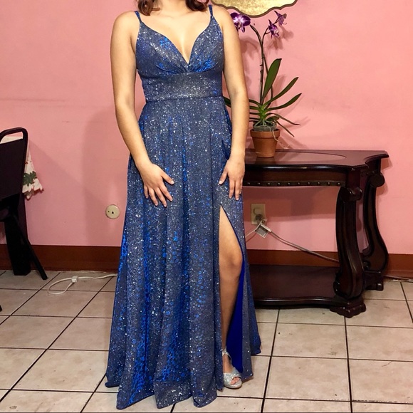 Ocean Blue and Gold Prom Dresses